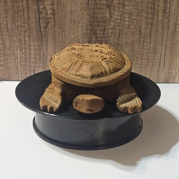 Vintage Sea Turtle / Tortoise Shaped Wooden Incense Box Trinket Storage - Picture 8 of 13